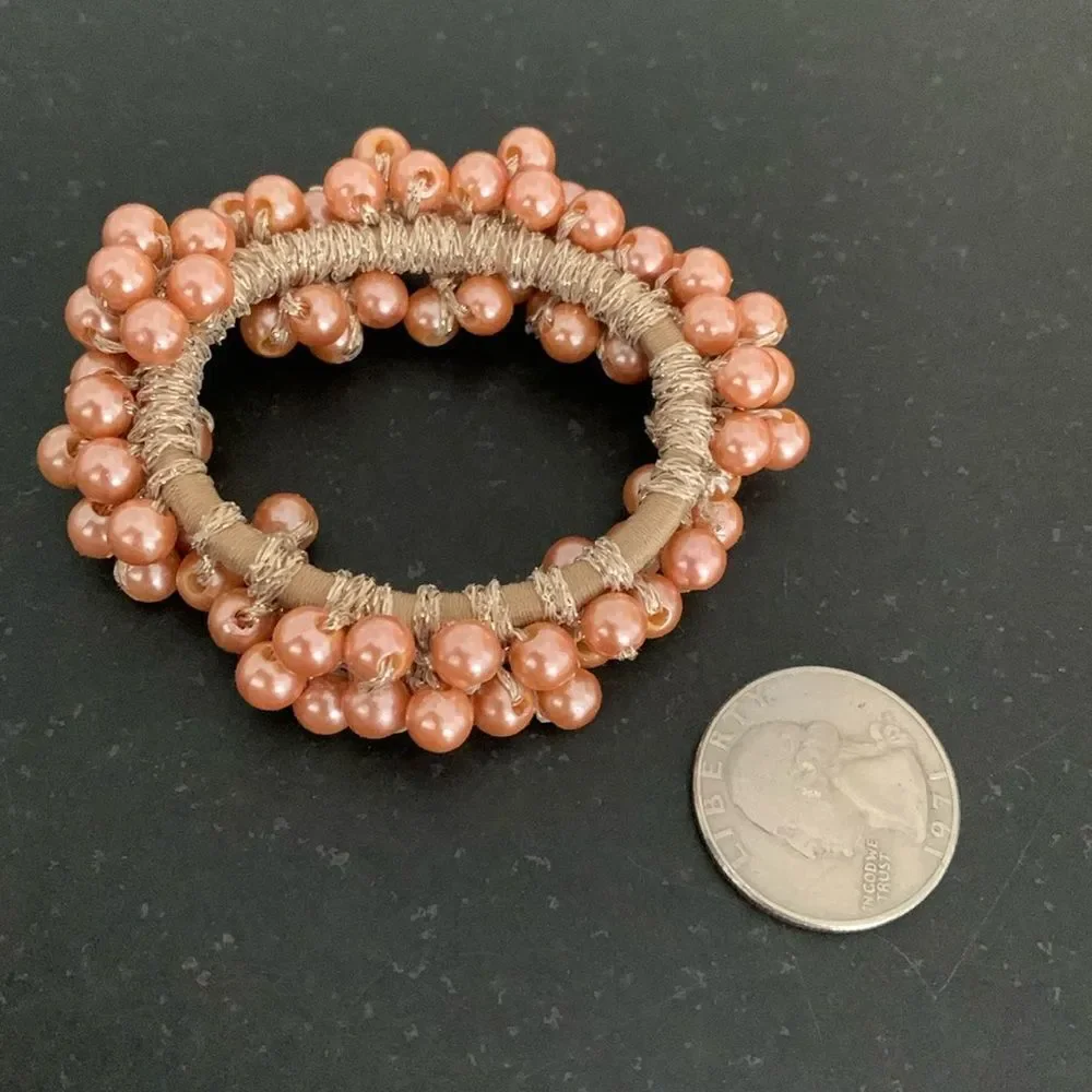 The Bardot Hair Tie - Rose Pearl Clusters on Gold Elastic